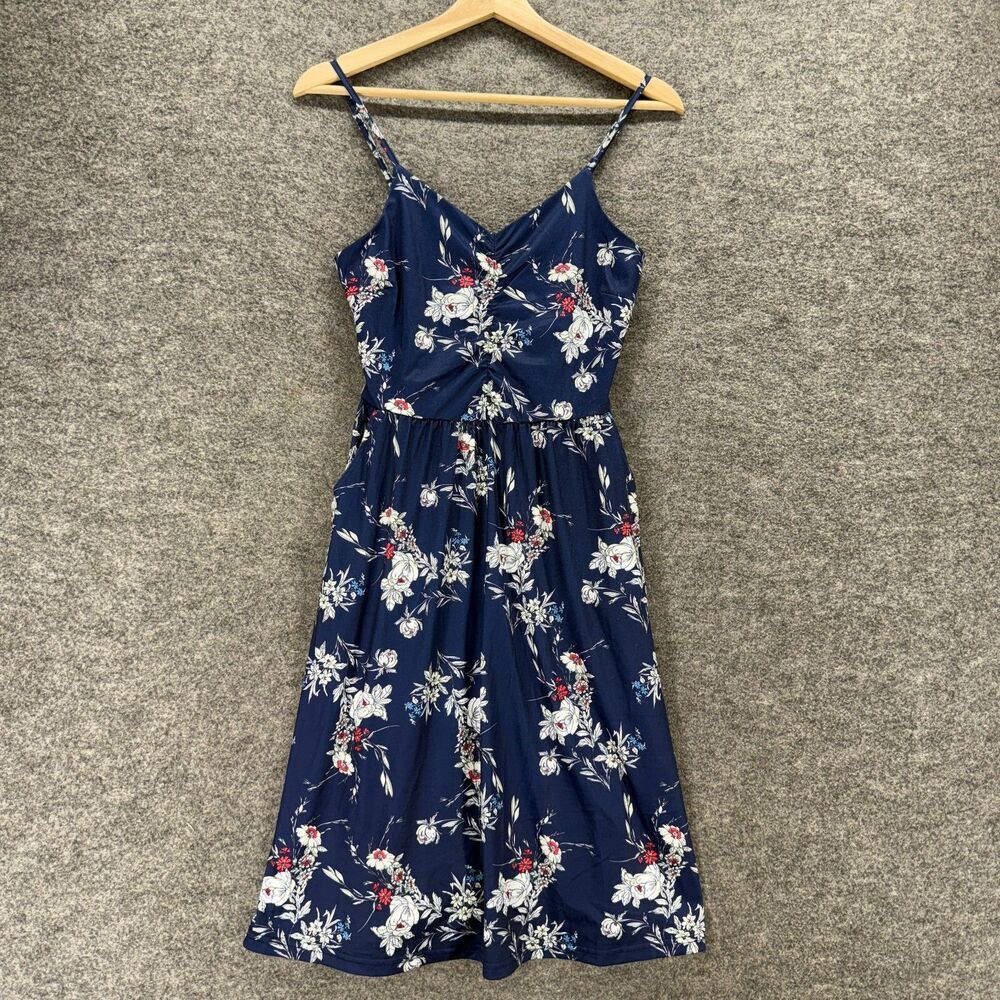 New Yathon Dress Women S Small Blue Floral Sheath Midi V-Neck Sleeveless Cotton